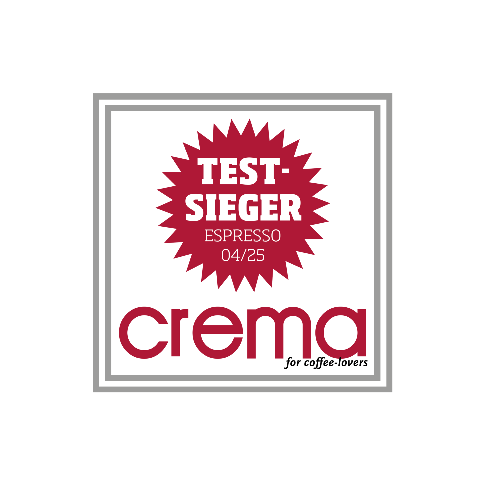Testsieger-Siegel Espresso des Monats Crema 04/25 Auszeichnung